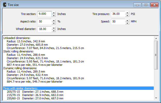 Tire Size Calculation